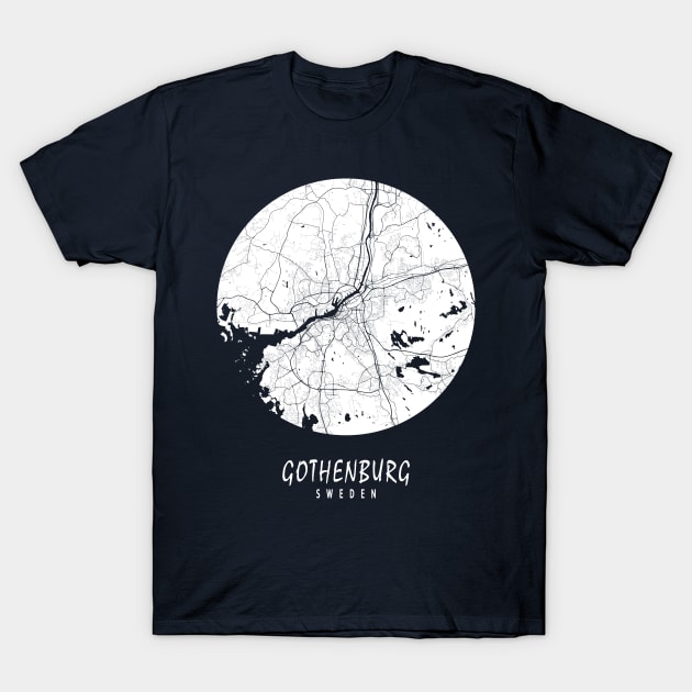 Gothenburg, Sweden City Map - Full Moon T-Shirt by deMAP Studio